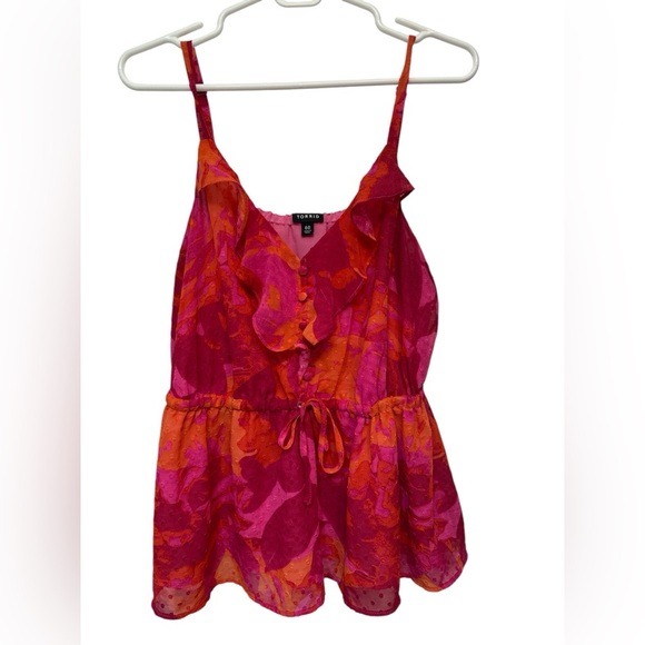TORRID CHIFFON CLIP DOT RUFFLE TIE WAIST TANK - Picture 1 of 8